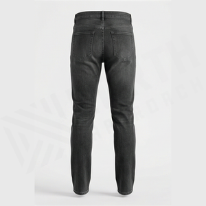 Jean en denim coupe droite délavé foncé pour homme, taille haute, coupe slim, en coton, style décontracté, pantalon d'automne - Product Image 2