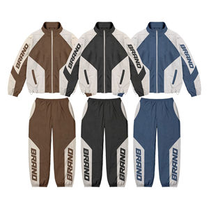Survêtement de sport deux pièces coupe-vent en polyester écologique imperméable avec blocs de couleur personnalisés et fermeture éclair intégrale - Product Image 1