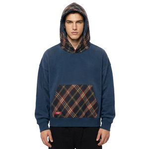 Nouvelle arrivée : Sweat à capuche court zippé pour homme, 100 % coton French Terry, patchwork, color block, à carreaux, veste streetwear personnalisée - Product Image 2