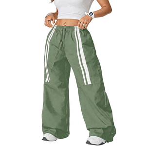 Pink Satin Wide Leg Pants High <b>Waist</b> <b>Elastic</b> <b>Waist</b> Sporty Style Full Length Loose Fit Solid Color Side Stripe Women's <b>Trousers</b> - Product Image 3