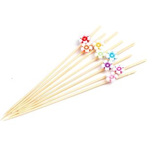 Stuzzicadenti Artigianali in Bambù Multicolore a Forma di Fiore, 100 Pezzi, 4,7 Pollici - Product Image 2