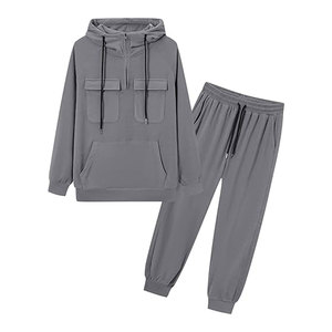 Men's Winter 2-Piece Solid Tracksuit <b>Set</b> Breathable Hoodie Long Sleeve 1/4 Zip Sweatsuit Casual Kangaroo Pouch Pocket Streetwear - Product Image 2