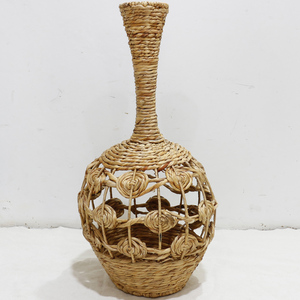 Jarrón tejido de jacinto de agua de algas marinas de cuello estrecho largo ecológico, maceta de flores hecha a mano para decoración del hogar - Product Image 6