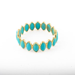 18K Yellow Gold <b>Turquoise</b> Eternity Band-Resizable Wedding <b>Ring</b> - Product Image 4