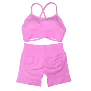 Conjunto de Yoga de Alta Calidad para Mujer - Sujetador sin Costuras y sin Espalda, Pantalones Cortos Estampados, para Entrenamiento de Resistencia, Pilates, Gimnasio, 2 Piezas - Product Image 3