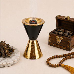 Arabic Bakhoor Burner Modern Ceramic Black and Gold Incense Holder Premium Hammered Metal Mabkhara Oud Censer for Home <b>Decor</b> - Product Image 2