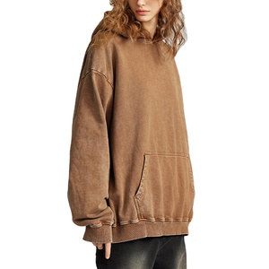 <b>Men's</b> Custom Logo Acid Stone Wash <b>Hoodie</b> Streetwear Clothing Manufacturer <b>Brown</b> Sweatshirt - Product Image 2