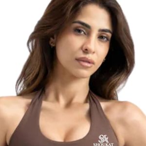 Haut de sport marron pour femme, coupe halter, sans manches, ajusté, idéal pour le fitness, la gym, le yoga et l'exercice - Product Image 2