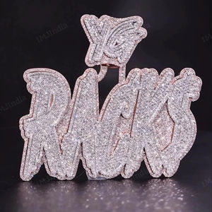 Pendentif personnalisé avec nom à 5 lettres, breloque initiale, charme en moissanite VVS1 glacé, pendentif hip-hop pour homme, bijoux en argent 925 avec nom scintillant - Product Image 1