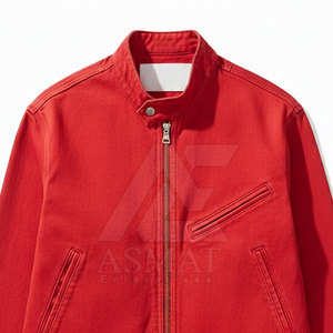 Veste en jean zippée pour homme, couleur rouge unie, style décontracté streetwear, effet délavé et usé, 2026 - Product Image 2