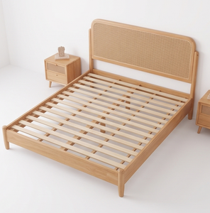 Cama Minimalista de Madera Vanes con Cabecera de Ratán, Estructura de Cama Suave, Diseño Ecológico - Product Image 2