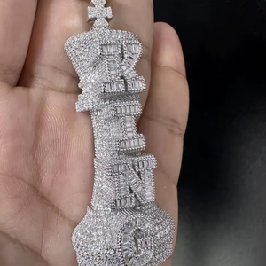 Iced Out King Chess Pendant <b>Silver</b> Tone <b>Crown</b> Design Hip Hop Jewellery for Men - Product Image 1