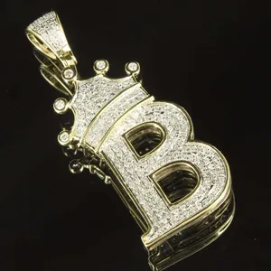 Custom <b>Initial</b> Cubic Zirconia Mens <b>Pendant</b> 14K Yellow Gold Plated <b>Silver</b> - Product Image 2