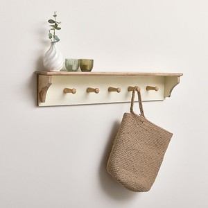 Mango Wood Wall Shelf with Hooks & Planter - Handcrafted Wholesale Decor - Product Image 3