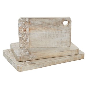 Wooden Chopping Blocks Rectangle Set With Floral Carving Handle Kitchen <b>Board</b> Combination Package - Product Image 1