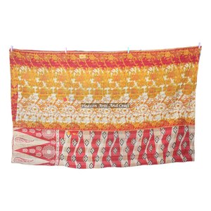 Kantha <b>Quilted</b> Recycled Sari Throw-One-Of-A-Kind Vintage <b>Handmade</b> Throw Blanket Kantha <b>Quilted</b> Recycled Sari Throw Indian Revers - Product Image 5