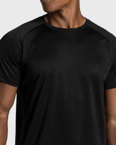 Camiseta de Manga Corta para Hombre, Cuello Redondo, Color Negro Sólido, Corte Regular, Estilo Urbano Básico, Impresión Serigráfica, Transpirable, Anti-Pilling - Product Image 2