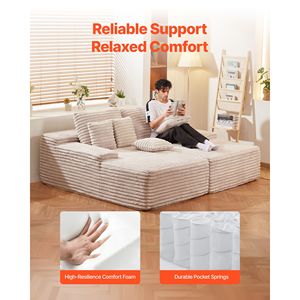 Divano Sezionale Oversize in Tessuto Corduroy da 82,7 Pollici, Comodo Divanetto a Seduta Profonda con Morbidi Cuscini, Doppia Chaise Longue per Camera da Letto - Product Image 4