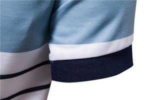 Polo à manches courtes rayé personnalisé, coupe classique, haut tricoté décontracté, design bicolore - Product Image 4