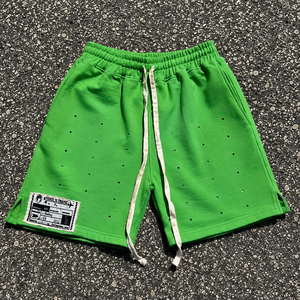 Shorts décontractés pour hommes personnalisés, noirs, style streetwear, 100% coton, écologiques, respirants, épais, avec cordon de serrage, ourlet brut, coupe ample - Product Image 4