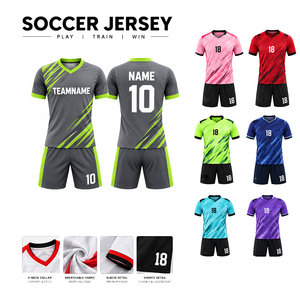 Ensemble de maillots de football personnalisés de qualité supérieure, col en V, manches courtes, 100% polyester, impression sublimée, évacuation de l'humidité, pour hommes adultes - Product Image 5