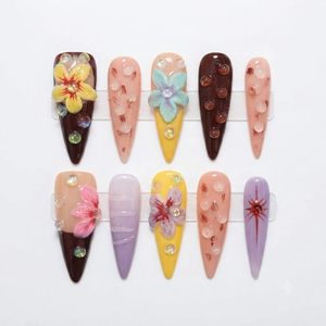 Ongles acryliques extra longs en forme de larme pour doigt Pastel Y2K Sweet Retro Handcrafted Bloom Design - Product Image 1