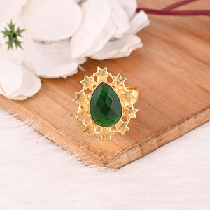 Trendy <b>Adjustable</b> Gold Plated Green Brass Handmade Gemstone <b>Ring</b> for Women - Product Image 2