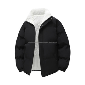 <b>Men</b> <b>White</b> Puffer <b>Jacket</b> Winter Casual Eco-Friendly Worsted Fabric Windproof Cotton Filling Zipper Closure Solid Color Hooded - Product Image 6