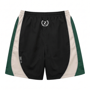 Shorts coupe-vent en polyester tissé 110 GSM de qualité supérieure, noir, vert, blanc, avec panneau incurvé et logo personnalisé imprimé en sérigraphie - Product Image 2