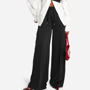 Wholesale Custom Black Women's Tricot <b>Split</b> Hem Straight Leg Joggers Terry Fleece Soft Touch Sweatpants Women's Pants & <b>Trouser</b> - Product Image 1