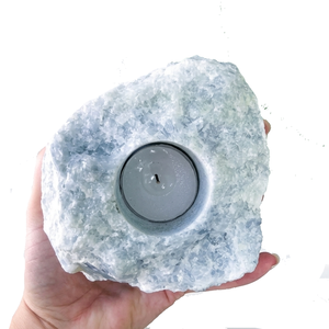 Support de bougie en pierre naturelle sculptée à la main en calcite bleue, pierre précieuse d'agate, pour la guérison, vente en gros - Product Image 2
