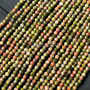 Natural Red Unakite Micro Faceted Round Beads 2MM Tiny Unakite Beads For Jewelry Making Wholesale Diamond Cut Faceted Loose Bead - Product Image 4