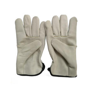 Gants de travail en cuir véritable unisexes résistants à l'abrasion, gants de sécurité beige avec bordure noire - Product Image 5