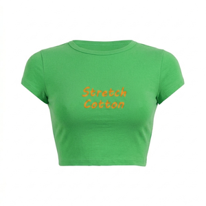 Camiseta corta verde para mujer, personalizada, ajustada, de manga corta, para gimnasio, suave, transpirable, de poliéster, básica, a la moda. - Product Image 1