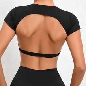 Top deportivo para mujer con LOGO personalizado, de secado rápido, sin espalda, tipo crop, para fitness, gimnasio, yoga y entrenamiento. - Product Image 6