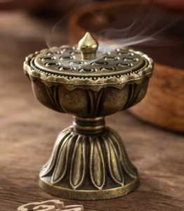 Brûleur d'encens en métal Lotus en gros, brûleur d'encens en alliage de bronze, porte-encens portable, cadeau souvenir - Product Image 2