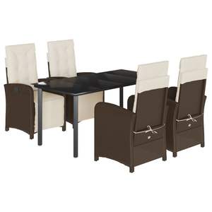 <b>Adjustable</b> 4 Seater Brown Poly Rattan Garden Dining Set With <b>Footrests</b> Outdoor Furniture Contemporary Style Steel Frame - Product Image 2