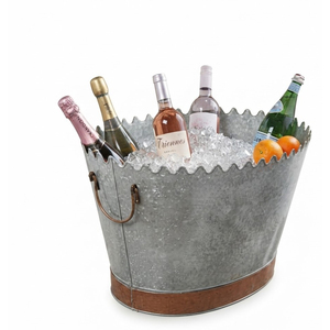 Wholesale <b>Large</b> Galvanized Beverage Tub with Wooden Handles Metal Ice Bucket and Oval Party Drink Cooler for Outdoor <b>BBQ</b> Events - Product Image 6