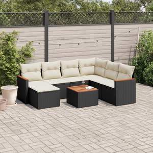 Ensemble de canapés de jardin noir et crème avec rotin PE résistant aux UV, mobilier d'extérieur au design contemporain, coussins imperméables - Product Image 3
