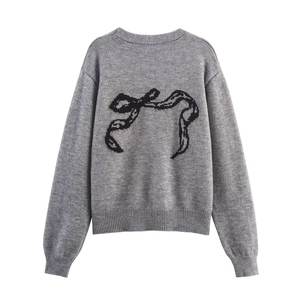 Cárdigan Europeo de Moda para Mujer, Otoño Invierno, Estilo Casual, Patrón Geométrico, Tejido de Punto, Cuello en V, 100% Fibra de Bambú, Transpirable, Largo - Product Image 3