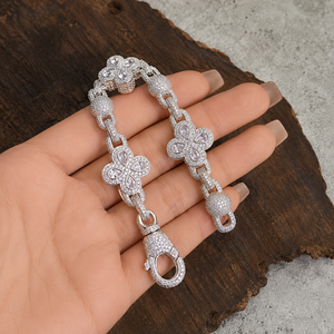 ชุดสร้อยคอและกำไลข้อมือรูปใบโคลเวอร์ประดับเพชรโมอิสซาไนต์สไตล์ฮิปฮอป เครื่องประดับหรูหรา - Product Image 2