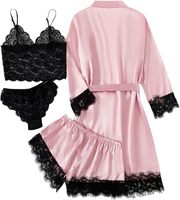 Conjunto de Pijama de Satén para Mujer, ODM, Invierno, Otoño, Primavera, Manga Corta, Cintura Elástica, Color Blanco Sólido, Sexy, Elástico, 2 Piezas, Ropa de Verano