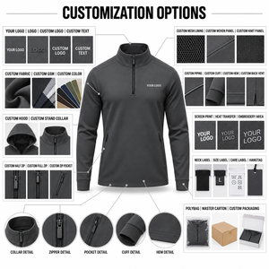 Men's Quarter-<b>Zip</b> Fleece Jacket Solid Color Breathable Regular Fit Custom Logo Front Print Autumn Casual Wear - Product Image 5
