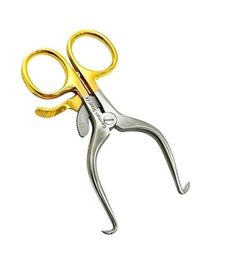 Retractor Quirúrgico Veterinario de Acero Inoxidable Autorretenible con Mecanismo de Bloqueo de Trinquete, Anillos de Dedo Chapados en Oro, Certificado CE - Product Image 1