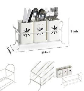 Minimalist Metal <b>Cutlery</b> Organizer with 3 White Rectangular Pots for Kitchen <b>Storage</b> Holders Standing Type Durable Design - Product Image 6