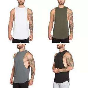 Débardeur uni pour homme en coton et élasthanne, coupe ajustée, sans manches, pour la gym, personnalisable avec impression de marque, vêtements de musculation, vente en gros - Product Image 5