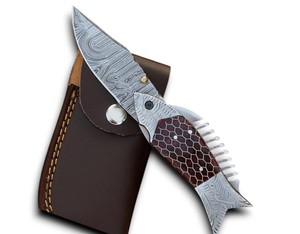 Couteau de poche pliant UA Supplies ODM en acier Damas à pointe tombante avec manche en nid d'abeille et en acier pour le camping, haute qualité, faible MOQ - Product Image 1