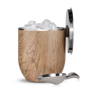 Swell Wood Grain <b>Ice</b> <b>Bucket</b> Crafted From Insulated Metal Features Matching <b>Lid</b> And Sleek Ergonomic Metal Scoop For Entertaining - Product Image 2