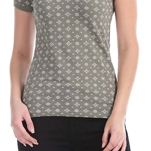 <b>Women's</b> Gray Short Sleeve Polo Shirt Geometric Print Breathable Knitted Casual Sport <b>Top</b> - Product Image 5