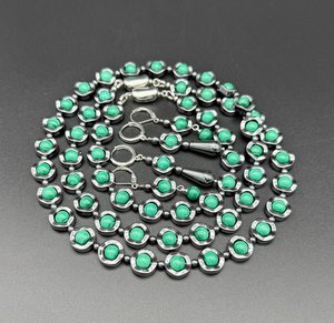 Natural Sterling Silver <b>Malachite</b> Victorian Style Multi Fire Color Necklace <b>Bracelet</b> Earrings Handmade Jewelry Set for Women - Product Image 1